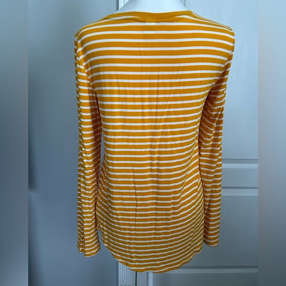 Old Navy | Yellow & White Luxe Long Sleeve Crew Neck Striped Tee | Size Medium - Picture 3 of 7